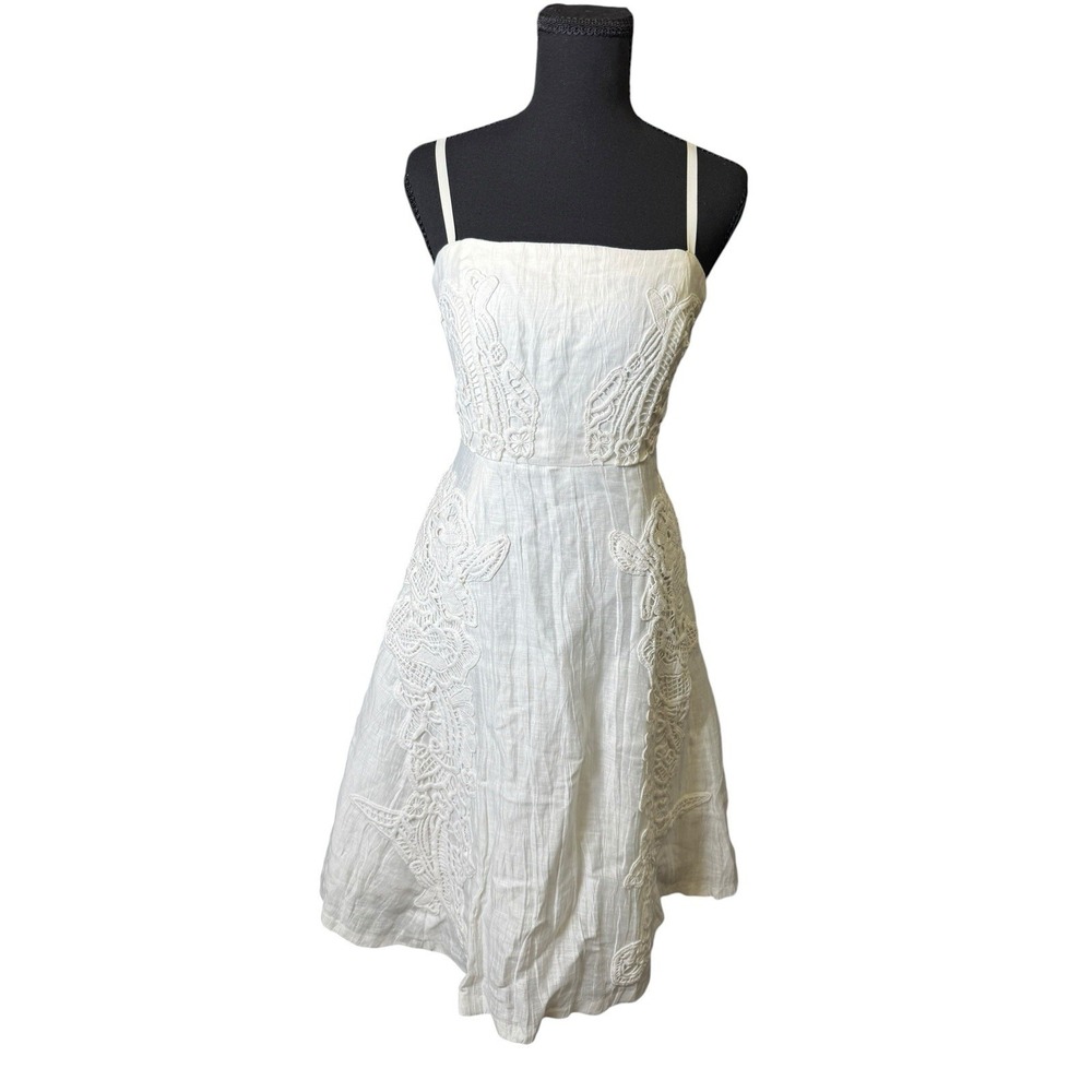 Tracy Reese Dress Women 4 White Linen Crochet Lace Midi A-Line